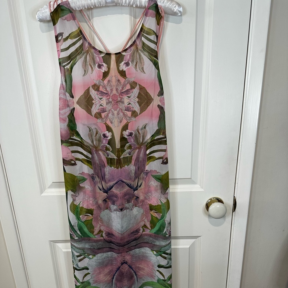 Ted Baker Pink and Green Floral Dress sheer cover up